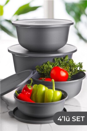 Tupy Schüssel-Set mit Deckel, 4 Stück, Anthrazit, TYC00251062802 - Vienev