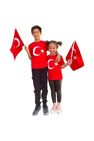 Türk Bayraklı Kırmızı-Beyaz Unisex Çocuk T-shirt (5-16 yaş) - 1