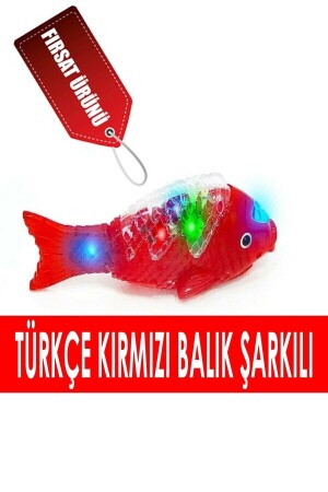 Türkçe Kırmızı Balık Şarkılı Müzikli Işıklı Sesli Yürüyen Balık 23 Cm Pilli Oyuncak Balık - 1