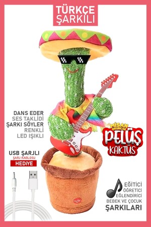 Türkçe Müzikli- Sarjlı Konuşan Dans Eden Kaktüs Sarjlı Sarı Şapkalı Mavi Giysili - 3