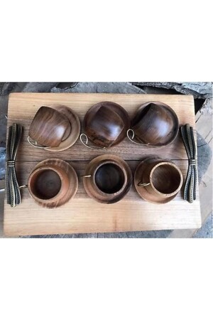 Türkisches Kaffeetassen-Set aus Holz mit Tablett (13-teilig) Ft13 - 1