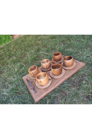 Türkisches Kaffeetassen-Set aus Holz mit Tablett (13-teilig) Ft13 - 4