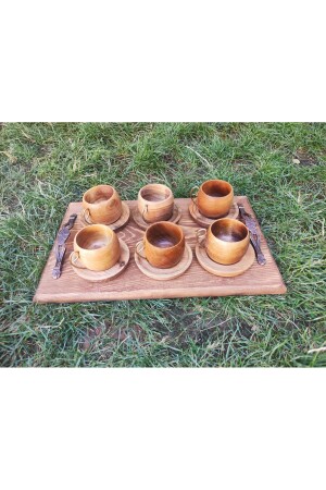 Türkisches Kaffeetassen-Set aus Holz mit Tablett (13-teilig) Ft13 - 5