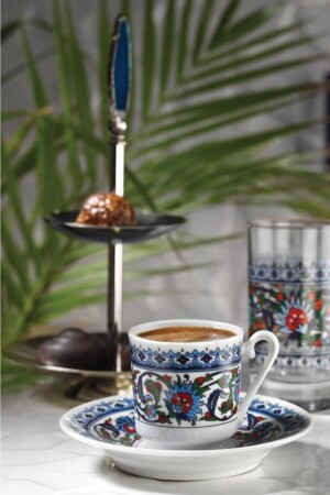 Türkisches Kaffeetassen-Set aus Porzellan mit Topkapı-Fliesenmuster für 6 Personen, 12-teilig, GZ12KT601860 - 2