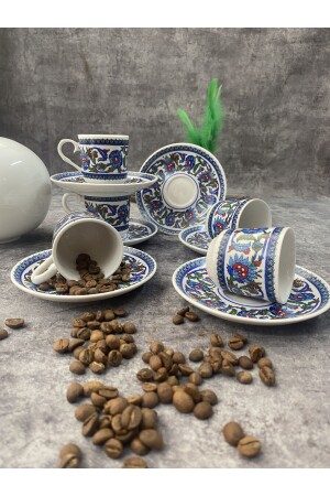 Türkisches Kaffeetassen-Set aus Porzellan mit Topkapı-Fliesenmuster für 6 Personen, 12-teilig topkapı01 - 2