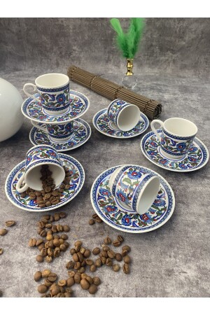 Türkisches Kaffeetassen-Set aus Porzellan mit Topkapı-Fliesenmuster für 6 Personen, 12-teilig topkapı01 - 5