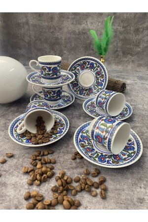 Türkisches Kaffeetassen-Set aus Porzellan mit Topkapı-Fliesenmuster für 6 Personen, 12-teilig topkapı01 - 6