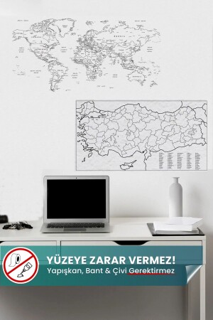 Türkiye Ve Dünya Haritası Yapışkansız Statik Tutunan Not Kağıt Tutucu Özellikli Pratik Akıllı Kağıt 4869289 - 1