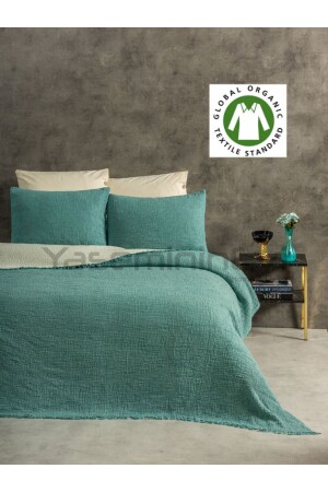 Turkuaz Renkli 4 Katlı Müslin Yatak Örtüsü- 2 Adet Yastık Kılıfı elfnew - YASEMİNİNEVİ