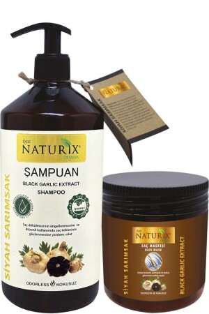 Tuzsuz Şampuan Saç Dökülme Önleyici Şampuan - Saç Maskesi Saç Çıkarıcı Siyah Sarımsak Özü Set - Genel Markalar