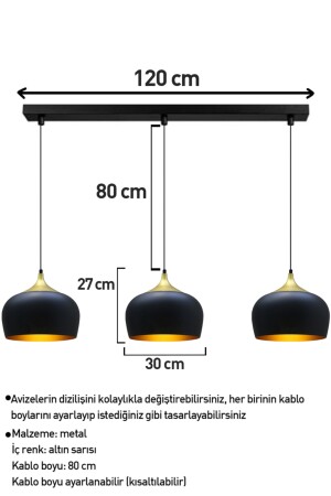 Üçlü Çember Siyah Metal Avize Salon Masaüstü Mutfak Cafe Ofis Tekli Avizeler Lamba Aydınlatma BMM7110XXXX01 - 8