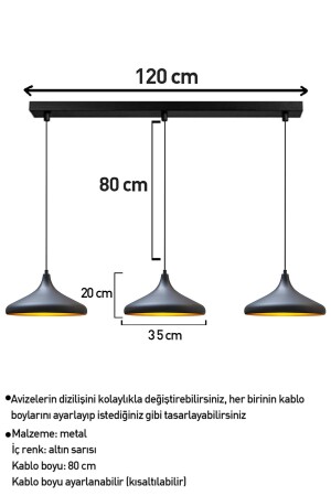 Üçlü Champion Siyah Sarkıt Lamba Yemek Masası Oturma Odası Mutfak Salon Otel Showroom Hol - 9