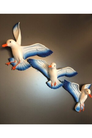 Üçlü Dekoratif Kuş 3 Boyutlu Martı Askı Duvar Süsü Mavi 3 Lü K10501 - 3