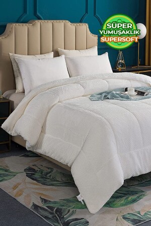 MNZ-Ultra Soft Double Sideed Wellsoft Plush Duvet Double (BLANKET / DUVET COVER) 200x220 سم كريم Q-YRG-55678 - Evlen Home Collection