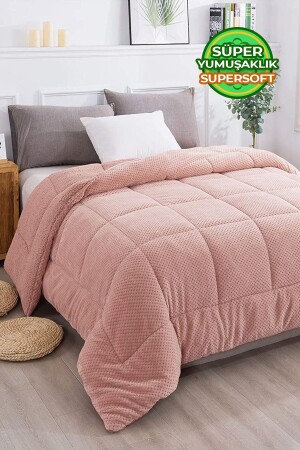 Ultra Yumuşak Çift Taraflı Wellsoft Peluş Yorgan Çift Kişilik (BATTANİYE-NEVRESİM) 200x220 Cm Pudra - Evlen Home Collection