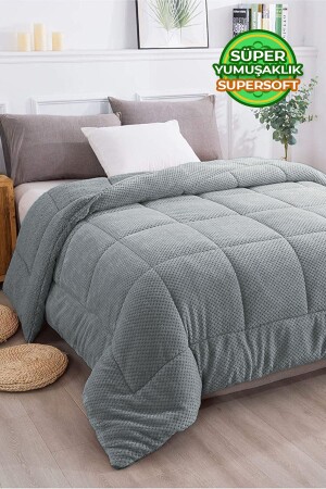 Ultra Yumuşak Çift Taraflı Wellsoft Peluş Yorgan Çift Kişilik Yıkanabilir 200x220 Cm Gri Q-YRG-55678 - Evlen Home Collection