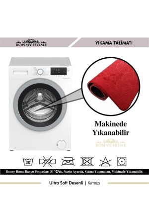 Ultrasoft Desenli 3lü Kırmızı Klozet Takımı Banyo Halısı Paspası Seti UltSoft - 8