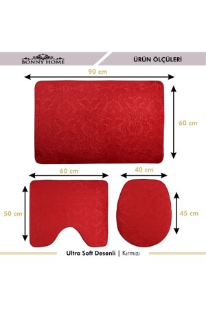 Ultrasoft gemustertes 3-teiliges rotes Toilettenset, Badezimmerteppichmatten-Set UltSoft - 5