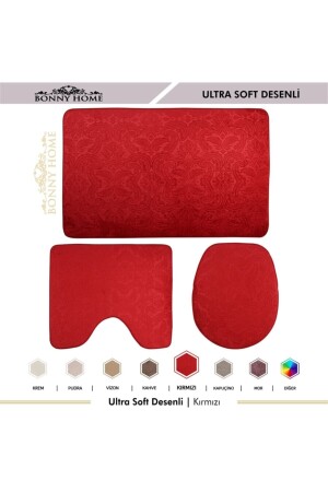 Ultrasoft gemustertes 3-teiliges rotes Toilettenset, Badezimmerteppichmatten-Set UltSoft - 8