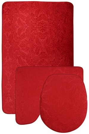 Ultrasoft gemustertes 3-teiliges rotes Toilettenset, Badezimmerteppichmatten-Set UltSoft - 2