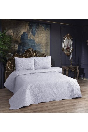 Ultrasonik Kapitoneli Parlak Çift Kişilik Yatak Örtüsü Ve Yastık Kılıfları (GRİ RENK) - Faiend