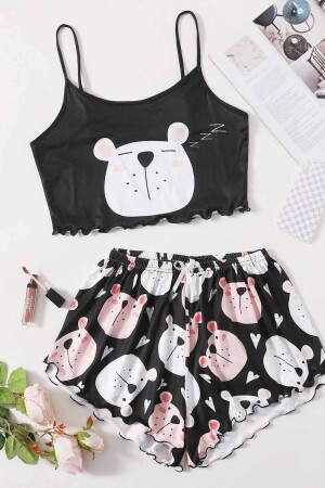 Ultraweiches Pyjama-Set mit „Sleeping Bear“-Aufdruck und Trägershorts - 1