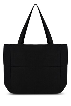 Umhängetasche mit schwarzem Griff – Canvas-Stofftasche – Reißverschluss – mehrere Taschen – Einkaufstasche – umweltfreundlich - 5