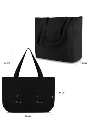 Umhängetasche mit schwarzem Griff – Canvas-Stofftasche – Reißverschluss – mehrere Taschen – Einkaufstasche – umweltfreundlich - 6