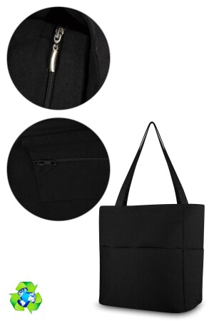 Umhängetasche mit schwarzem Griff – Canvas-Stofftasche – Reißverschluss – mehrere Taschen – Einkaufstasche – umweltfreundlich - 7