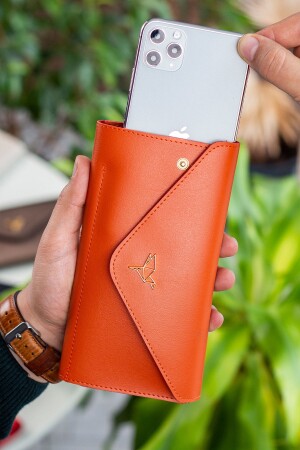 Umschlagmodell Orange Damenbrieftasche mit Telefon- und Münzfächern - 1