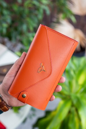 Umschlagmodell Orange Damenbrieftasche mit Telefon- und Münzfächern - 3