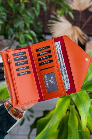 Umschlagmodell Orange Damenbrieftasche mit Telefon- und Münzfächern - 4