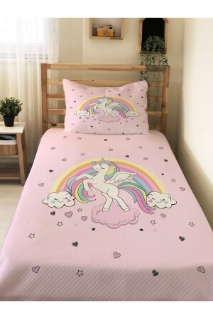 Unicorn Desenli Bebek Ve Çocuk Baskılı Tek Kişilik Pike Takımı 160x230 Pembe 98158 - 3