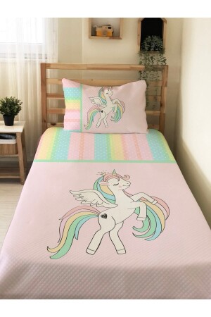 Unicorn Desenli Bebek Ve Çocuk Baskılı Tek Kişilik Pike Takımı 160x230 Renkli 73681 - 1