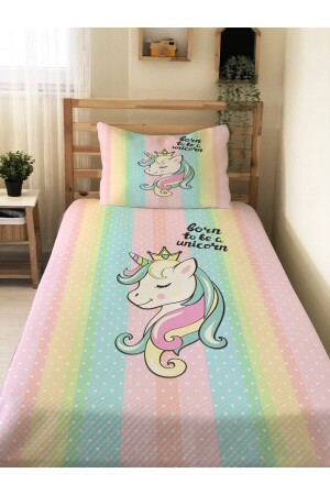 Unicorn Desenli Bebek Ve Çocuk Baskılı Tek Kişilik Pike Takımı 160x230 Renkli 73687 - 1