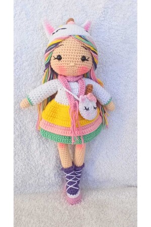 Unicorn Kostümlü Kız Amigurumi Örgü Oyuncak P761S6085 - 2