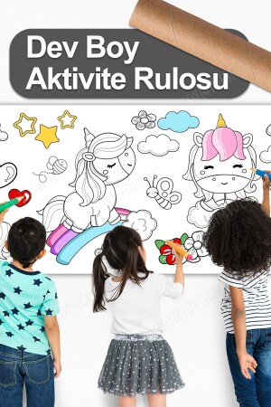 Unicorn Temalı Aktivite Boyama Kağıdı 2.5 Metre Rulo - Bebek Ve Çocuk Için Eğitici Aktivite Kağıdı - 4