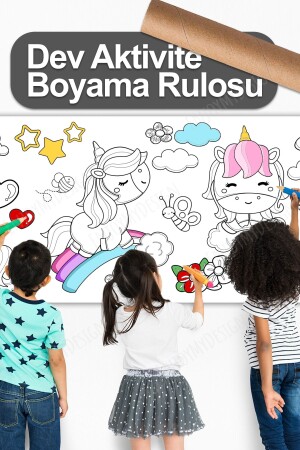 Unicorn Temalı Aktivite Boyama Kağıdı 2.5 Metre Rulo - Bebek Ve Çocuk Için Eğitici Aktivite Kağıdı - 5