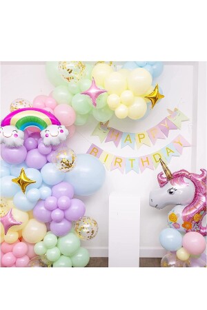 Unicorn Temalı Gökkuşağı Konsepti Makaron Balon Doğum Günü Parti Kutlama Seti Doğum Günü Süsü - 1