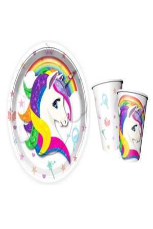 Unicorn Temalı Kağıt Tabak ve Bardak Parti Seti 8 Kişilik - Ecepinkblue