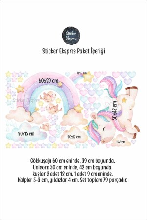 Unicorn Ve Gökkuşağı Set Çocuk Odası Duvar Sticker SSTCKREKSP673 - 4