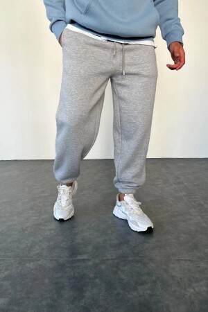 Unisex 2ip Jogginghose aus grauem Strickstoff - 1