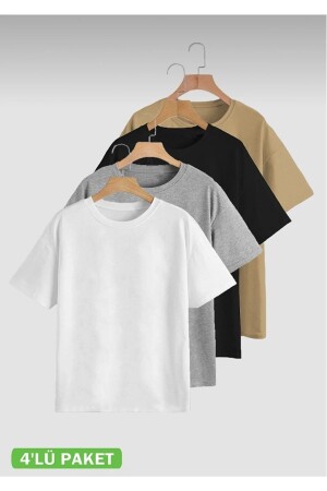 Unisex 4-teiliges Ready Pack Schwarz - Grau - Weiß - Braun Slimfitt T-Shirt - Jakarli