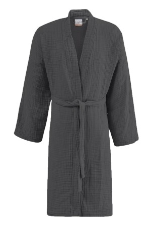 Unisex Antrasit 4 Kat Müslin Sabahlık / Bornoz /kimono - 1