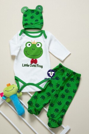 Unisex-Baby-Body-Set mit grünem Frosch, 3-teilig - 1