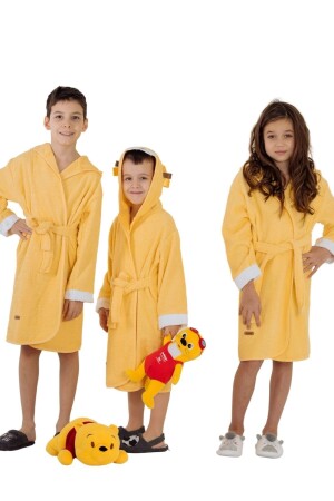 Unisex-Bademantel für Kinder, 100 % Baumwolle, gelb, mit Kapuze, Löwe, bestickt, BRNZX931 - 8