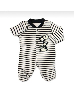 Unisex Bebek Gri Panda Desenli Yenidoğan 3lü Tulum Seti - 5