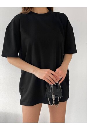 Unisex-Boyfriend-T-Shirt aus Baumwolle in Schwarz mit Rundhalsausschnitt und Rundhalsausschnitt - 1