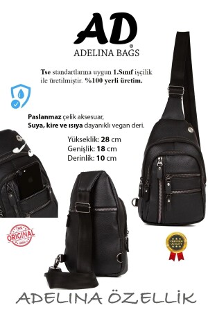 Unisex-Brust- und Umhängetasche aus schwarzem Leder mit USB-Kopfhöreranschluss und Kreuzgurt-Körpertasche ADL-5506 - 6