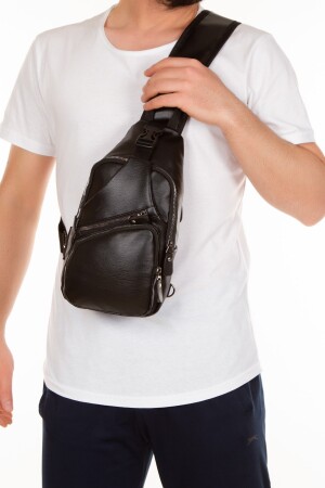 Unisex-Brust- und Umhängetasche aus schwarzem Waschleder mit USB-Kopfhöreranschluss und Kreuzgurt-Körpertasche ADL-5503 - 2